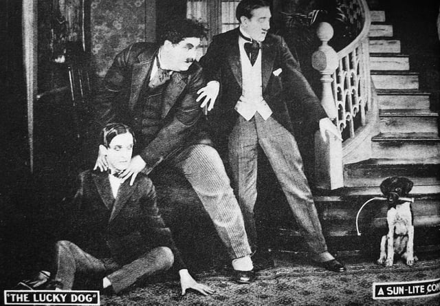 With Stan Laurel in The Lucky Dog (1921), six years before they became a team