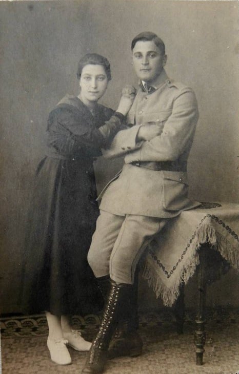 Merkel's paternal grandfather, Ludwik Marian Kaźmierczak, in Polish Blue Army uniform, and his then-fiancée Margarethe, Merkel's grandmother.