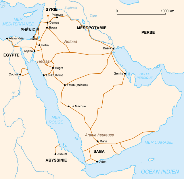 Nabataean trade routes in Pre-Islamic Arabia.