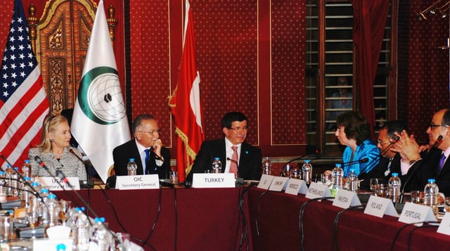 Davutoğlu (third left) at the Organisation of Islamic Co-operation Conference in 2011