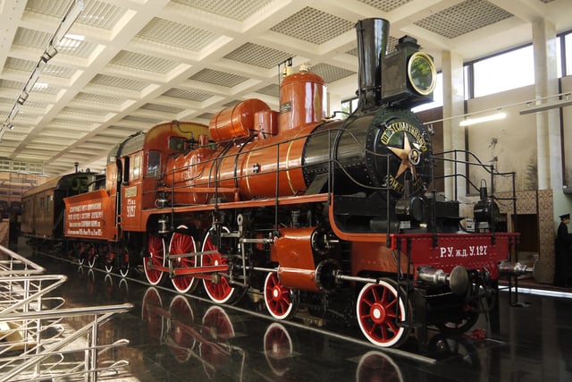 U-127 Lenin's funeral train, a 4-6-0 oil burning De Glehn compound locomotive, in the Museum of the Moscow Railway at Paveletsky Rail Terminal