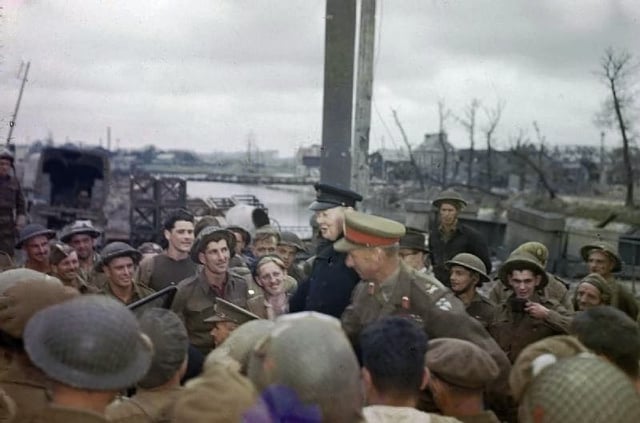 Churchill visits the troops in Normandy, 1944