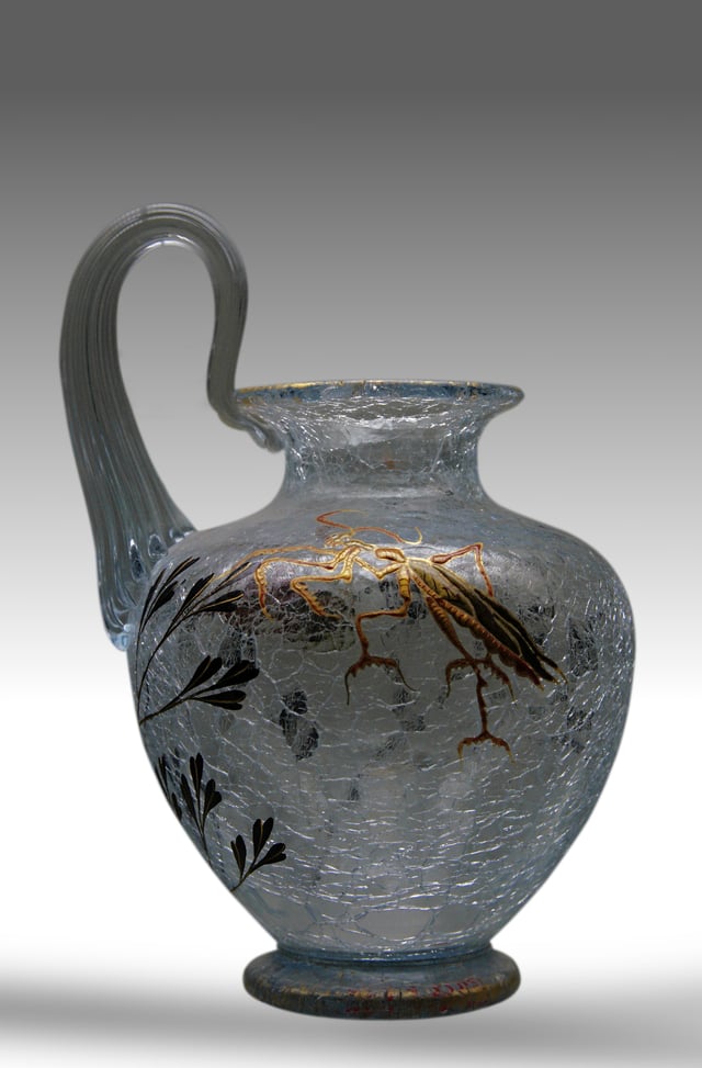 Glass vase with the craquelé effect. The cracks are the result of brief but intense stress created when the semi-molten piece is briefly dipped in water.
