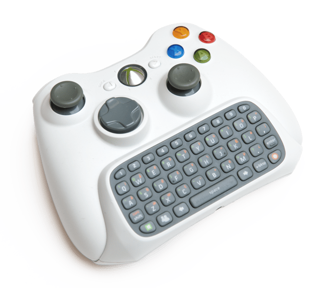 Xbox 360 Chatpad from the Messenger Kit attached to a wireless controller