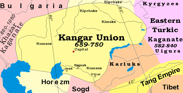 Kangar Union after the fall of Western Turkic Khaganate, 659–750