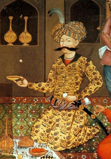 Abbas I as shown on one of the paintings in the Chehel Sotoun pavilion.