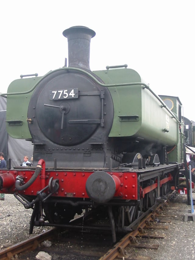 The ex-GWR Pannier Tank No.7754, in preservation at the Llangollen Railway. Through operating on the NCB Mountain Ash railway, it became the last British mainline-built operating steam locomotive in the UK, until it ceased operations in 1975.