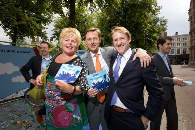 The Netherlands has a culture of respectful and friendly debate; here (from left to right) are members of the House of Representatives Sander de Rouwe (CDA), Ineke van Gent (GL), Han ten Broeke (VVD), Kees Verhoeven (D66) and Farshad Bashir (SP), 2010.