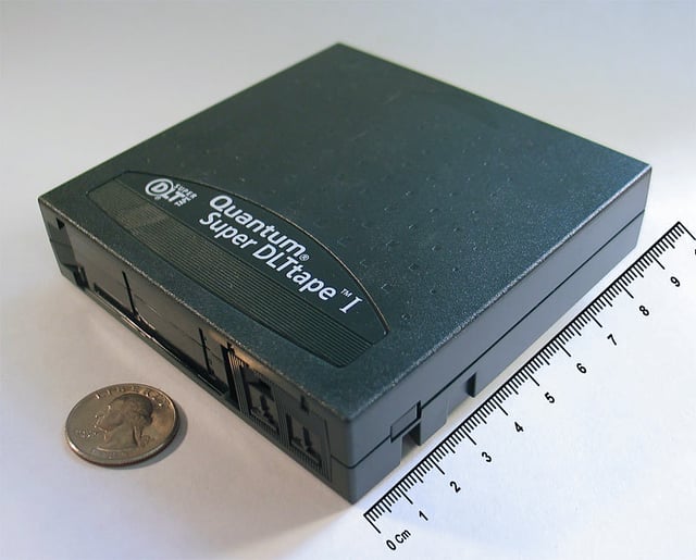 160 GB SDLT tape cartridge, an example of off-line storage. When used within a robotic tape library, it is classified as tertiary storage instead.