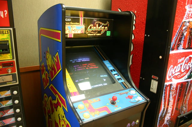 A 20th anniversary arcade machine, combining the two classic games Ms Pac-Man and Galaga.