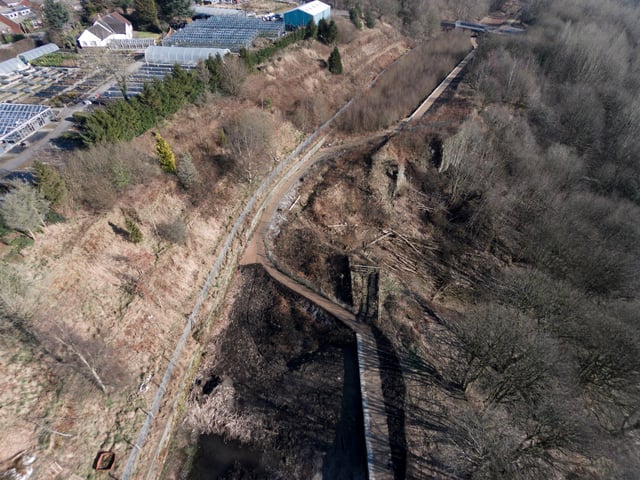 An aerial view of the 1936 breach at Nob End, 2018