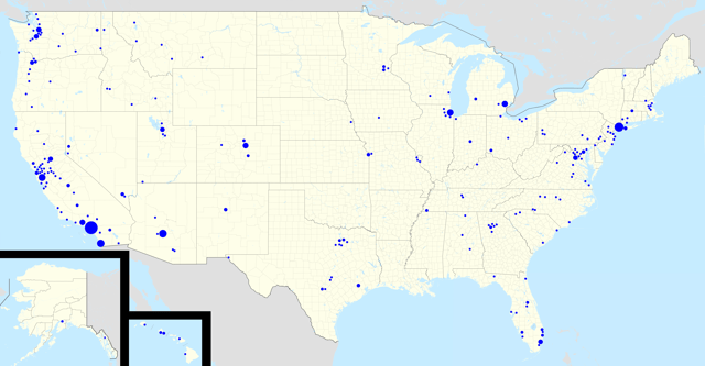 Map of Costco warehouses in the US (August 2010).