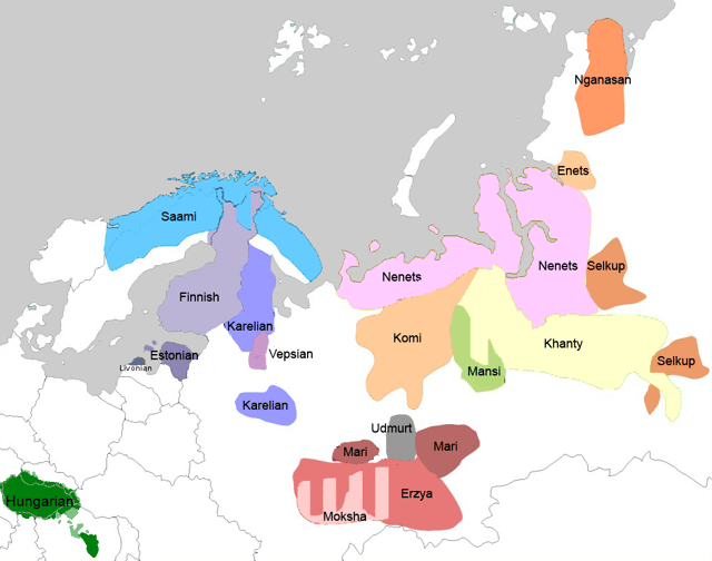 Geographical distribution of Finno-Ugric and Samoyedic peoples