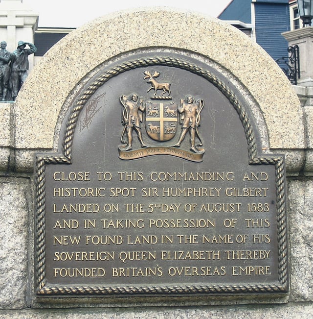 Plaque in St. John's commemorating the English claim over Newfoundland, and the beginning of the British overseas empire