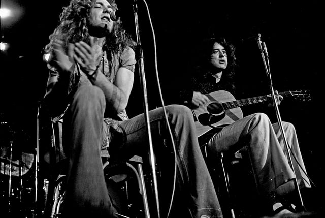Plant and Page perform acoustically in Hamburg in March 1973, just before the release of the band's fifth album, Houses of the Holy