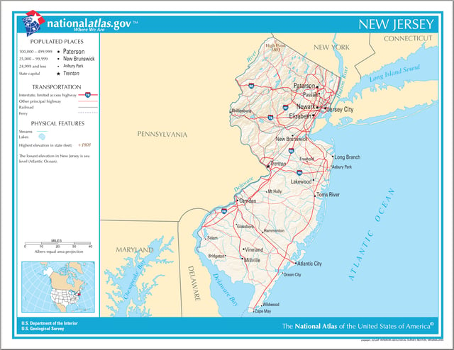 Map of New Jersey showing major transportation networks and cities
