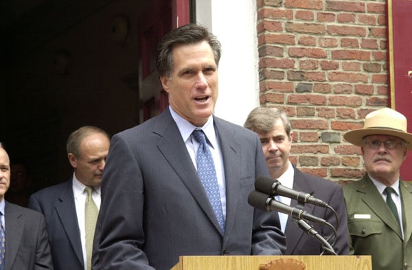 Romney announcing a Save America's Treasures Historic Preservation grant for the Old North Church in Boston, 2003