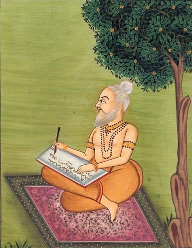 An artist's impression of Valmiki Muni composing the Ramayana