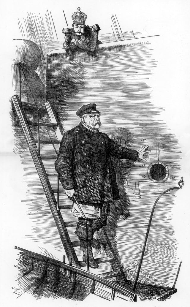 "Dropping the Pilot", a cartoon by Sir John Tenniel (1820–1914), published in the British magazine Punch, 29 March 1890, two weeks after Bismarck's dismissal