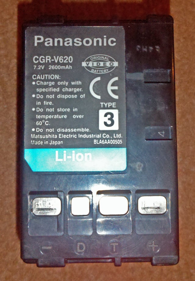An analog camcorder [lithium ion] battery