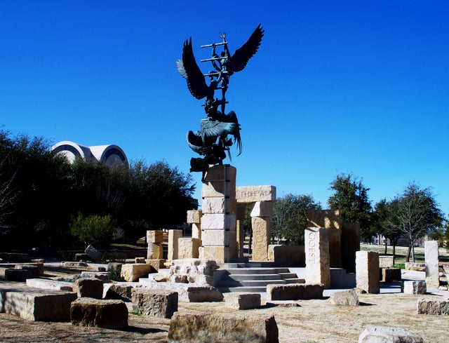 Jacob's Dream statue and display on the campus of Abilene Christian University. The artwork is based on Genesis 28:10–22 and graphically represents the scenes alluded to in the hymn "Nearer, My God, to Thee" and the spiritual "We Are Climbing Jacob's Ladder" as well as other musical works.