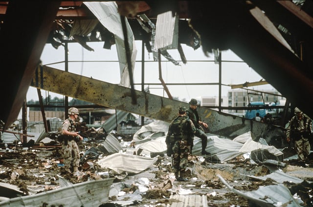 Aftermath of an Iraq Armed Forces strike on US barracks