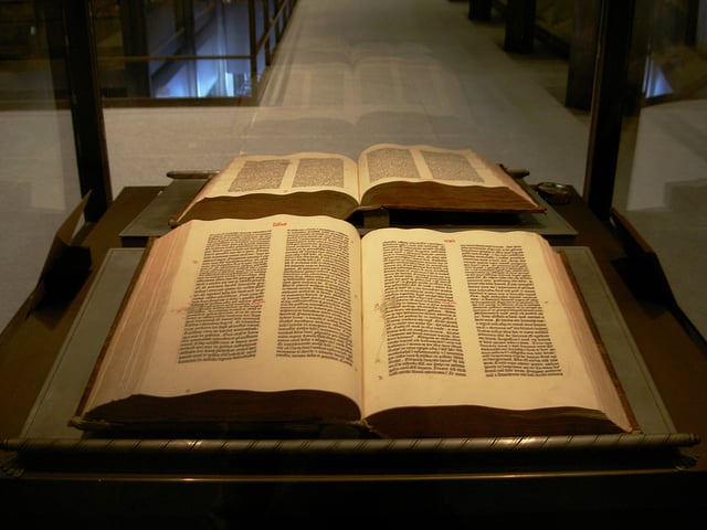 The two volumes of an original Gutenberg Bible