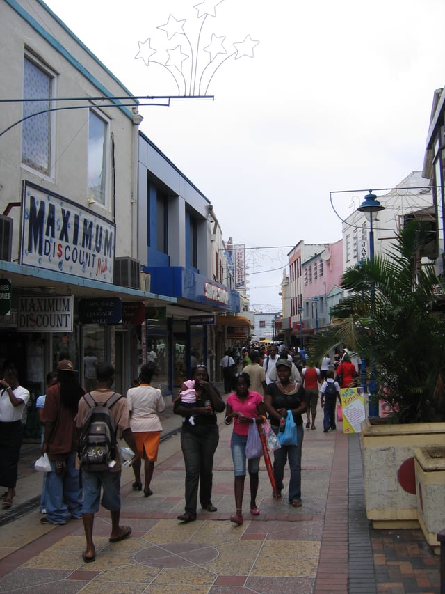 People shopping in the capital Bridgetown.