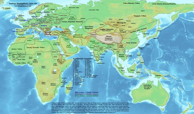 Eurasia on the eve of the Mongol invasions, c. 1200