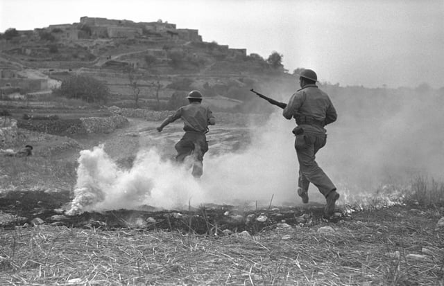 Israeli soldiers attack Sasa during Operation Hiram, October 1948.