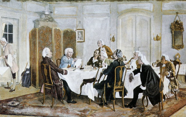 Kant with friends, including Christian Jakob Kraus, Johann Georg Hamann, Theodor Gottlieb von Hippel and Karl Gottfried Hagen