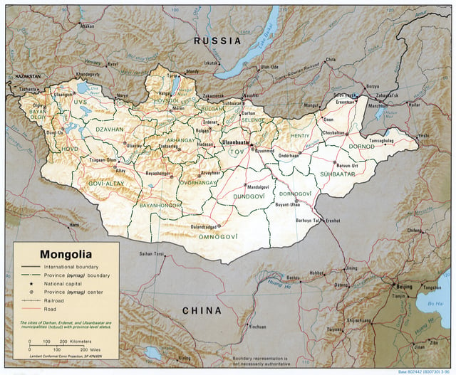 The southern portion of Mongolia is taken up by the Gobi Desert, while the northern and western portions are mountainous.