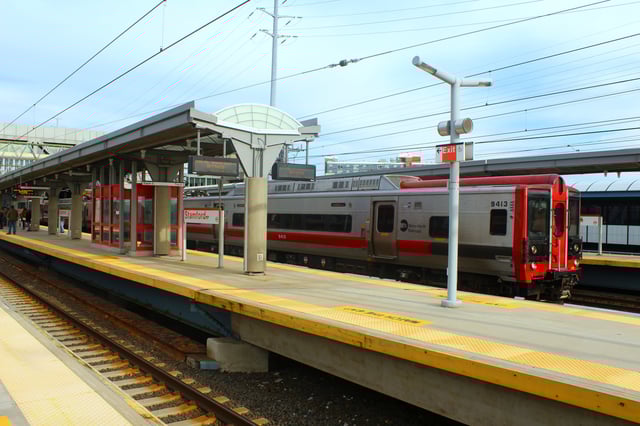 Manhattan-bound Metro-North Train leaving the Stamford Transportation Center.