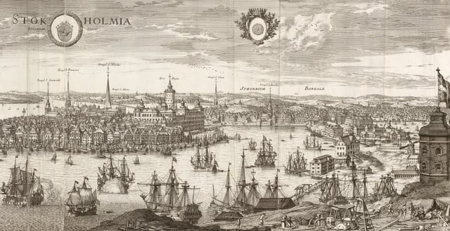 Detail of engraving of Stockholm from Suecia Antiqua et Hodierna by Erik Dahlbergh and Willem Swidde, printed in 1693.
