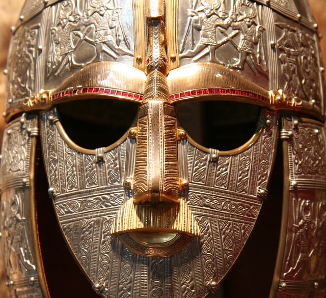 Replica of the 7th-century ceremonial Sutton Hoo helmet from the Kingdom of East Anglia