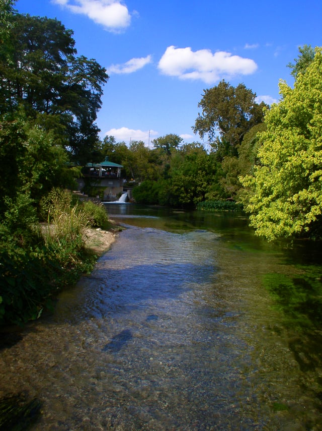 Downstream from the headwaters of the San Marcos Springs, Aquarena Springs, and Spring Lake