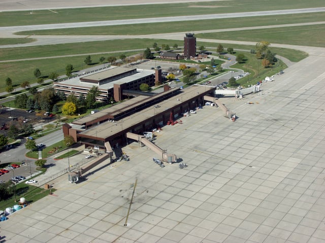 Aerial view of the Lincoln Airport passenger terminal