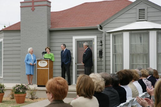 Barbara Bush, Laura Bush, George H. W. Bush at the dedication of the George W. Bush Childhood Home in 2006