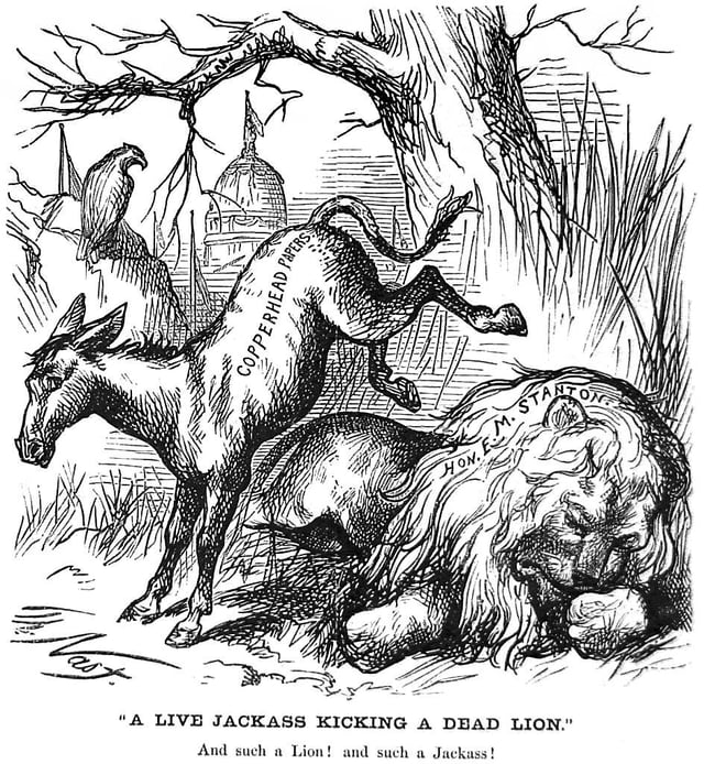 "A Live Jackass Kicking a Dead Lion" by Thomas Nast, Harper's Weekly, January 19, 1870