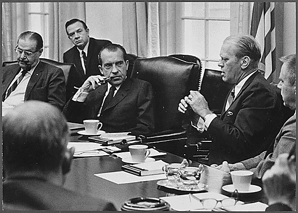 Ford meets with President Richard Nixon as House Minority Leader.