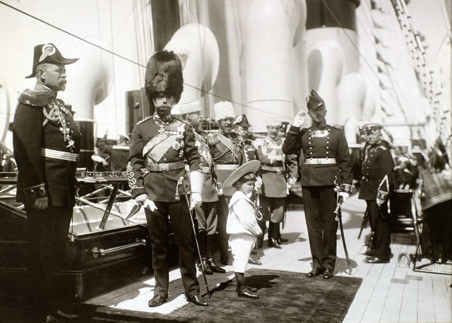 Nicholas II and his son Alexei aboard the Imperial yacht Standart, during King Edward VII's state visit to Russia in Reval, 1908