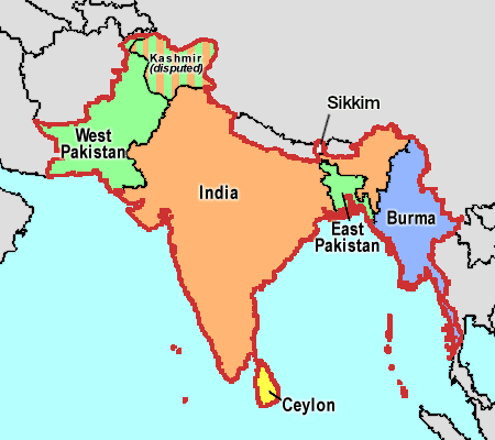 Four nations (India, Pakistan, Dominion of Ceylon, and Union of Burma) that gained independence in 1947 and 1948