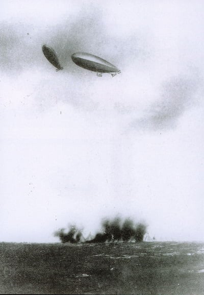Italian dirigibles bomb Turkish positions in Libya, as the Italo-Turkish War of 1911–1912 was the first in history in which air attacks (carried out here by dirigible airships) determined the outcome.