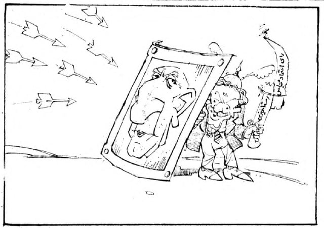 Cartoon depicting Shapour Bakhtiar and Mosaddegh in 22 January 1978 issue of Ettela'at, during the revolution