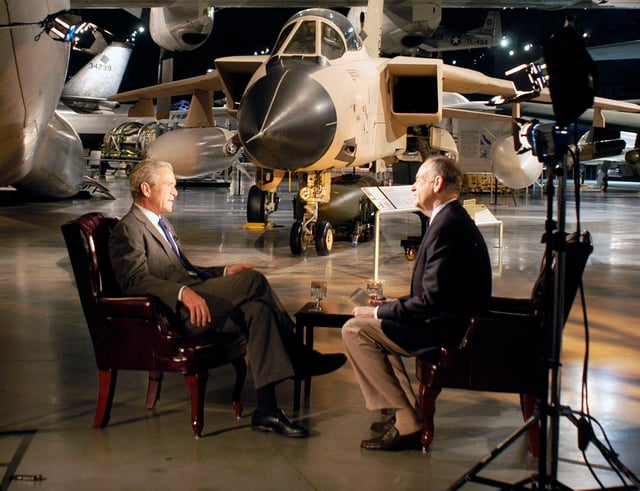 Bill O'Reilly interviews former President George W. Bush for The O’Reilly Factor at the Air Force Museum, November 11, 2010