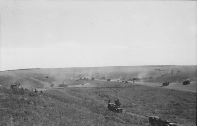 Vehicles of II SS-Panzer Corps advancing toward Prokhorovka on 11 July