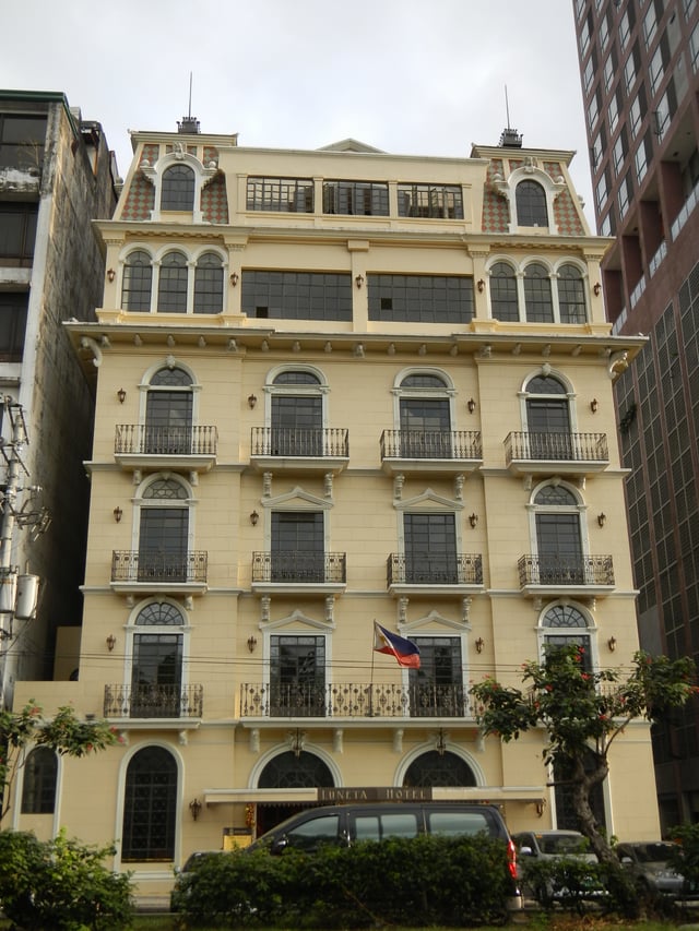 The Luneta Hotel, an example of French Renaissance architecture with Filipino stylized beaux art