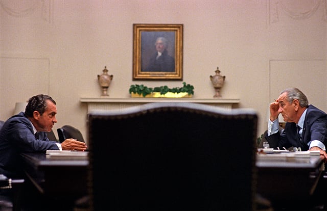 President Johnson meets with Republican candidate Richard Nixon in the White House, July 1968