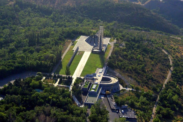 Aerial view of Tsitsernakaberd memorial and the genocide museum