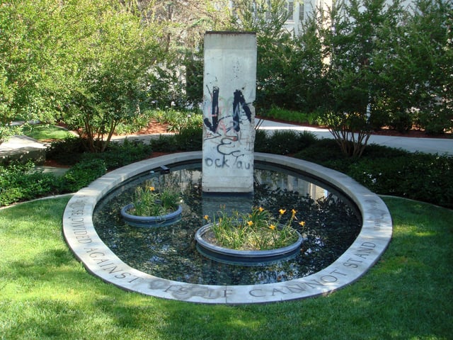 A section of the Berlin Wall is featured in Liberty Plaza.